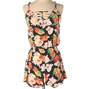 Raya Sun Floral Orange Neon Romper pockets